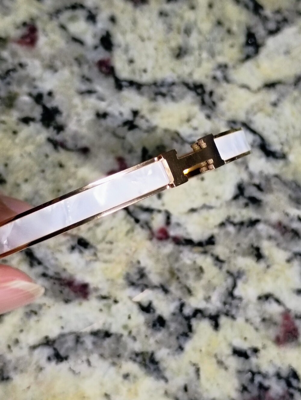 New Rose Gold and Mother-of-Pearl Hinged "H" Bangle Bracelet